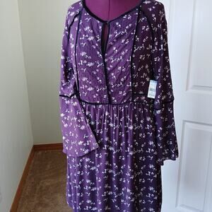 Simply Styled Velvet Trim Boho Dress XL floral Sears Missy bell sleeves keyhole